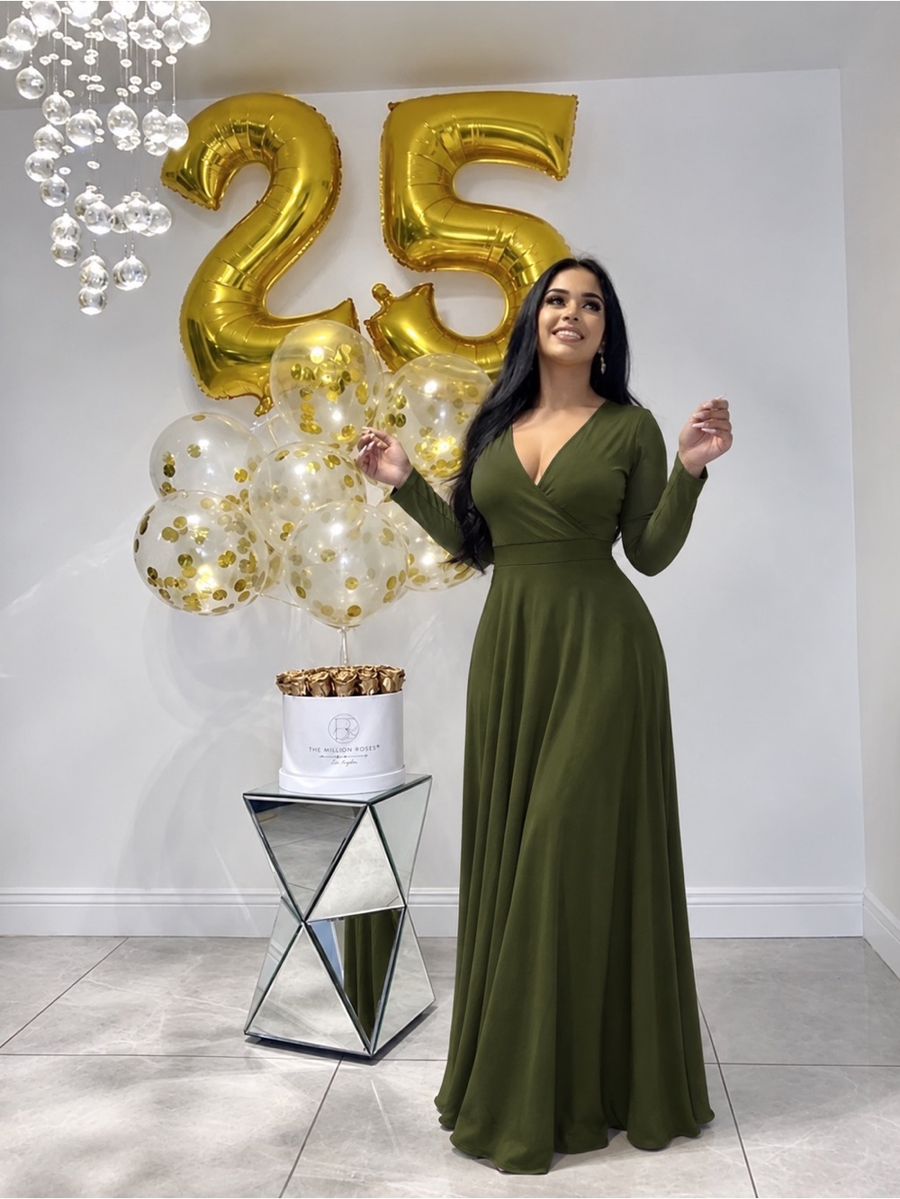 Olive Green Long-Sleeve Wrap Maxi Dress - Women